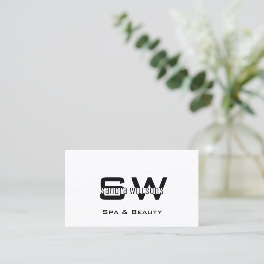 Elegant Plain White Simple & Moderne met monogram Visitekaartje (Staand voorkant)
