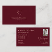 Elegant Plain Wine Red met Monogram en Foto Visitekaartje (Voorkant / Achterkant)