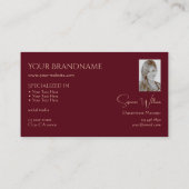 Elegant Plain Wine Red met Monogram en Foto Visitekaartje (Achterkant)