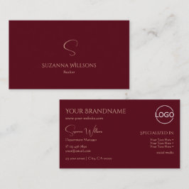 Elegant Plain Wine Red met monogram en Logo Chic Visitekaartje