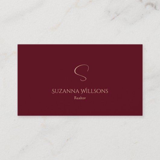 Elegant Plain Wine Red met monogram en Logo Chic Visitekaartje (Voorkant)