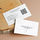 Elegant Plain Wit Zwart Script Monogram QR Code Visitekaartje