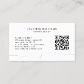 Elegant Plain Wit Zwart Script Monogram QR Code Visitekaartje (Achterkant)