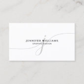 Elegant Plain Wit Zwart Script Monogram QR Code Visitekaartje (Voorkant)