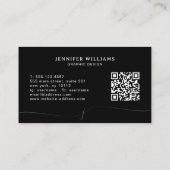 Elegant Plain Zwart Wit Script Monogram QR Code Visitekaartje (Achterkant)