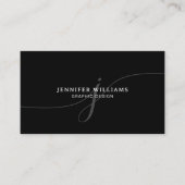 Elegant Plain Zwart Wit Script Monogram QR Code Visitekaartje (Voorkant)