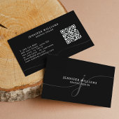 Elegant Plain Zwart Wit Script Monogram QR Code Visitekaartje