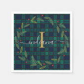 Elegant Plakken Monogram Script Krans Tartan Papie Servet (Voorkant)