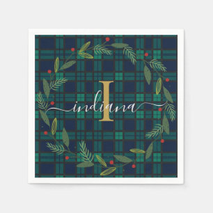 Elegant Plakken Monogram Script Krans Tartan Papie Servet