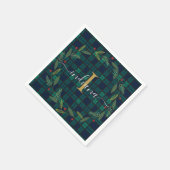 Elegant Plakken Monogram Script Krans Tartan Papie Servet (Hoek)