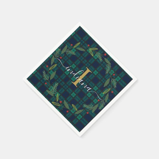 Elegant Plakken Monogram Script Krans Tartan Papie Servet (Hoek)