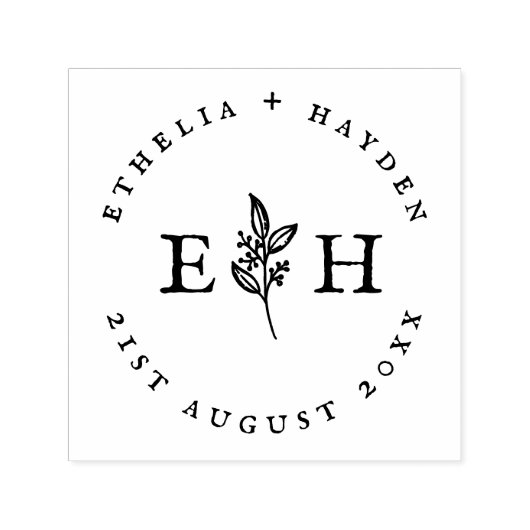 Elegant  Plant en monogram buitenshuis Zelfinktende Stempel (Design)