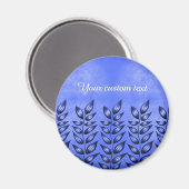 Elegant Plant voor aangepaste tekst met leder blau Magneet (Voorkant / Achterkant)