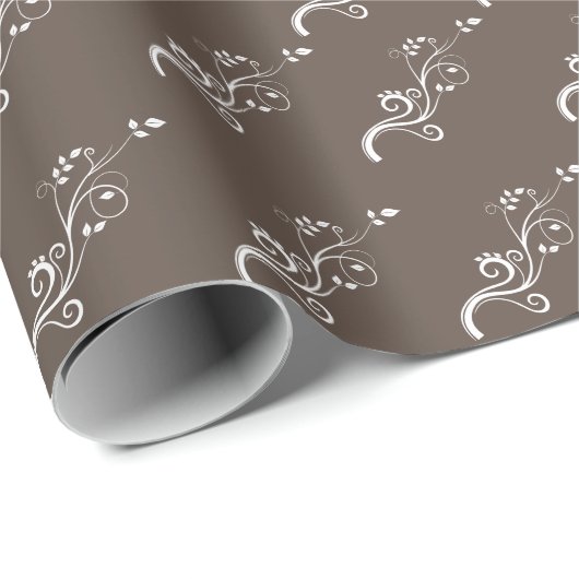 Elegant Planten White Brown Pattern Cadeaupapier (Rol Hoek)