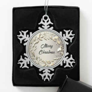 Elegant Platina Metallic Krans Vrolijk Kerstfeest Tin Sneeuwvlok Ornament