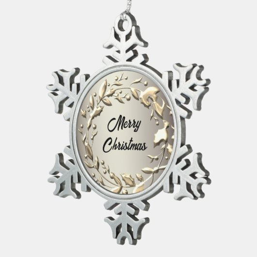 Elegant Platina Metallic Krans Vrolijk Kerstfeest Tin Sneeuwvlok Ornament (Rechts)