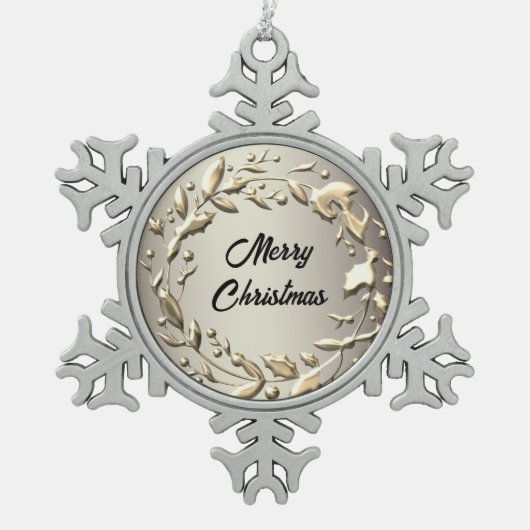 Elegant Platina Metallic Krans Vrolijk Kerstfeest Tin Sneeuwvlok Ornament (Voorkant)