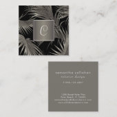 Elegant platina palmpatroon met monogram vierkante visitekaartje (Voorkant / Achterkant)