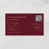 Elegant platine rode wijn met monogram en QR-code Visitekaartje (Achterkant)