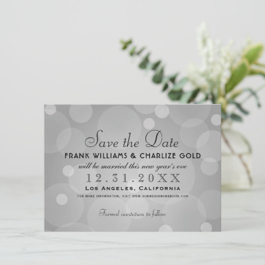 Elegant Platinum Grijs Bruiloft Save The Date (Staand voorkant)