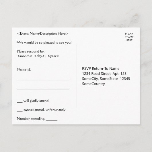 Elegant "Please RSVP" Briefkaart (Achterkant)