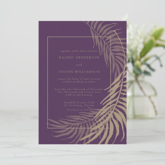 Elegant Plum and Taupe Wedding Invitation Kaart (Staand voorkant)