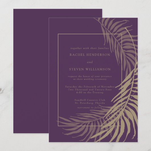 Elegant Plum and Taupe Wedding Invitation Kaart (Voorkant / Achterkant)