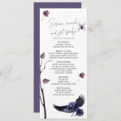Elegant Plum & Black Crow Halloween Party Dinner Menu (Voorkant / Achterkant)