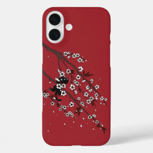 Elegant Plum Blossom en Black Cat iPhone 16 Plus Hoesje