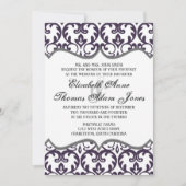 Elegant Plum Damask Heart Wedding Invitation Kaart (Voorkant)