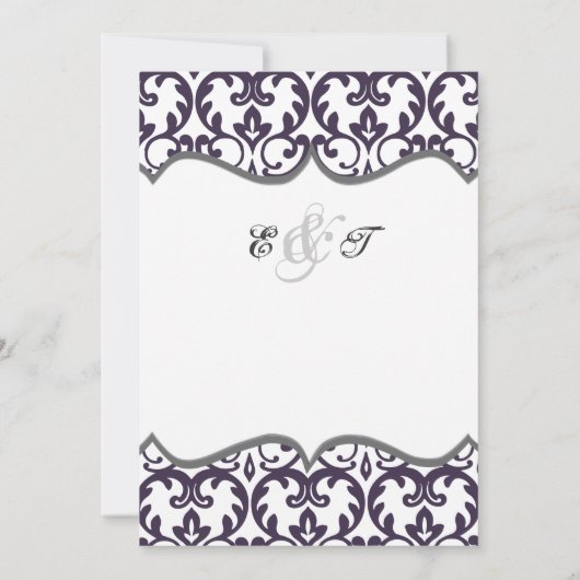 Elegant Plum Damask Heart Wedding Invitation Kaart (Achterkant)