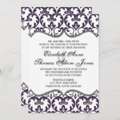 Elegant Plum Damask Heart Wedding Invitation Kaart (Voorkant / Achterkant)
