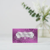 Elegant Plum Damask Swirl Visitekaartje (Staand voorkant)