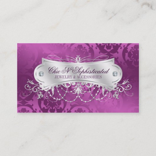 Elegant Plum Damask Swirl Visitekaartje (Voorkant)