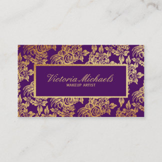 Elegant Plum en Gold Floral Visitekaartje