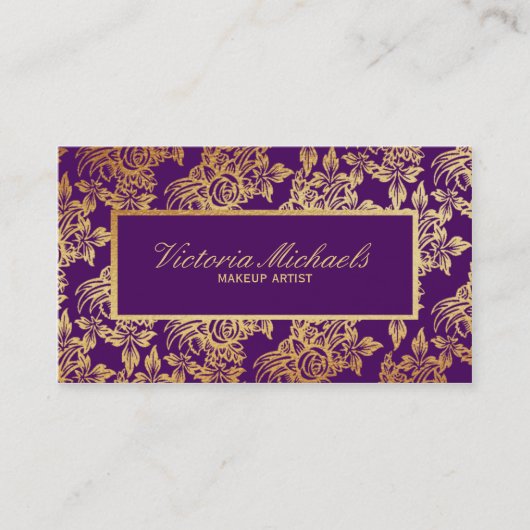 Elegant Plum en Gold Floral Visitekaartje (Voorkant)