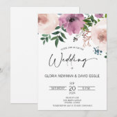 Elegant Plum Floral Wedding Invitation Kaart (Voorkant / Achterkant)
