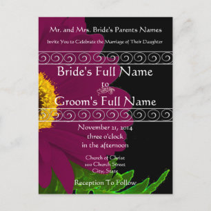 Elegant Plum Gerber Daisy Wedding Invitation Uitnodiging Briefkaart