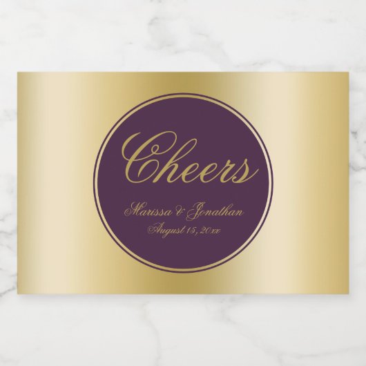 Elegant Plum Gold Calligraphy Cheers Wedding Sparkling Wijnetiket (Enkel label)