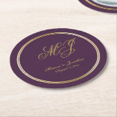 Elegant Plum Gold Monogram Script Weddenschap Ronde Kartonnen Onderzetter (Gebogen)