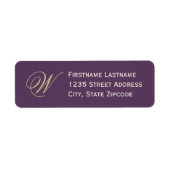 Elegant Plum Gold Script Monogram Return Address Etiket (Voorkant)