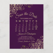 Elegant Plum & Gold Wedding Save the Date Calendar Aankondigingskaart (Voorkant)