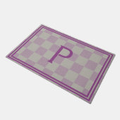 Elegant Plum Grey Buffalo Plaid Monogram Deurmat (Schuin)