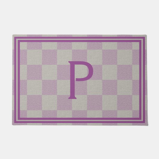 Elegant Plum Grey Buffalo Plaid Monogram Deurmat (Voorkant)