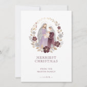 Elegant Plum Holy Nativity Family Christmas Photo  Feestdagenkaart (Voorkant)