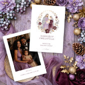 Elegant Plum Holy Nativity Family Christmas Photo Feestdagenkaart