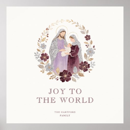 Elegant Plum Holy Nativity Family Christmas Poster (Voorkant)