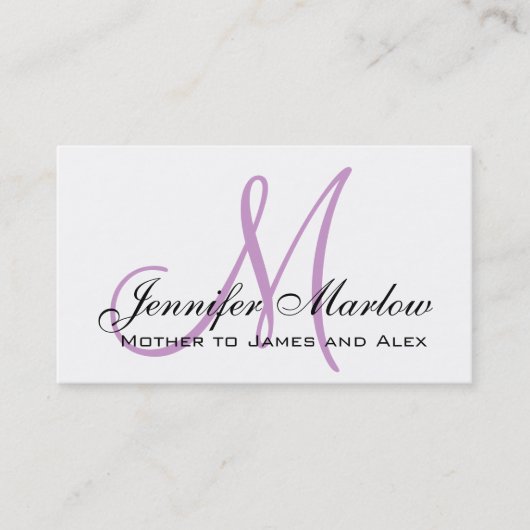 Elegant Plum Monogram Custom Mama Calling Card Contactkaartje (Voorkant)