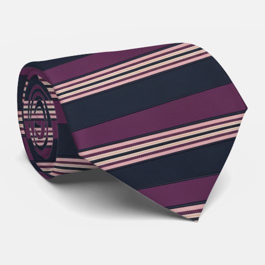 Elegant Plum & Navy Multi-Stripe  Stropdas (Opgerold)