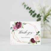 Elegant Plum Paars Blush Floral Dank je Briefkaart (Staand voorkant)